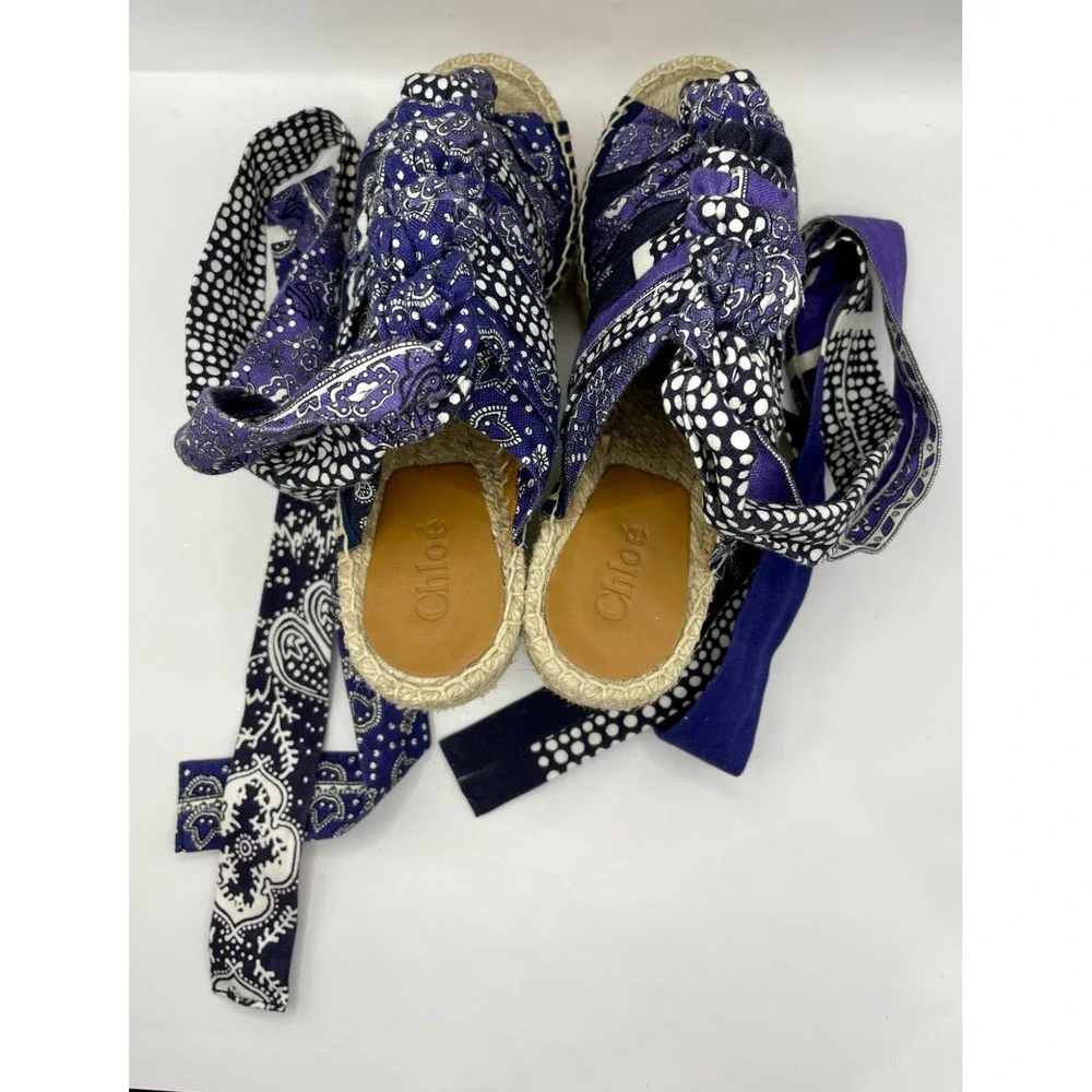 Chloe‎ Blue Floral Canvas Espadrille Wedge Sandals Women's Size EU 36 NWOB